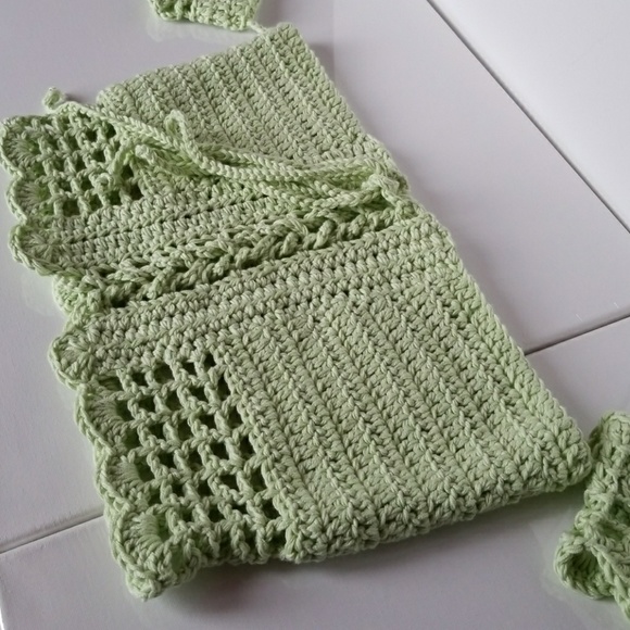 Handmade in USA Crochet Lace Top Women Mint Sz S-M - Picture 5 of 7